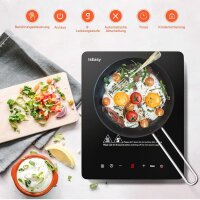 Induktionskochfeld WQ-8010, 1 Platte, 2100W, 28cm, tragbar, 9 Heizstufen, 8h-Timer, Touch-Steuerung, Booster, Schwarz