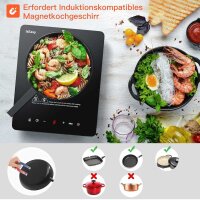 Induktionskochfeld WQ-8010, 1 Platte, 2100W, 28cm, tragbar, 9 Heizstufen, 8h-Timer, Touch-Steuerung, Booster, Schwarz