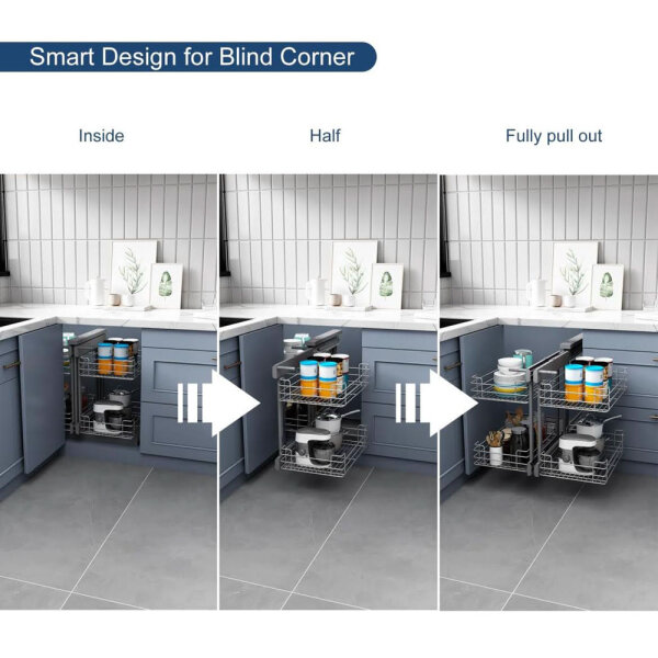 Vadania Abnehmbarer Organisator, 900 mm, für blinde Ecken, 2-Level Korb, minimal 380 mm Öffnung, links/rechts kompatibel