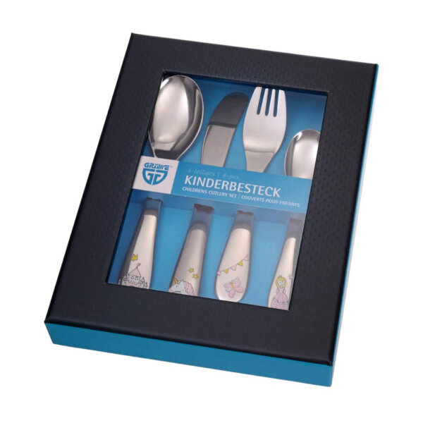 GRÄWE childrens cutlery 4-piece PRINCESS, child-friendly design, stainless steel, dishwasher-safe, ideal for small hands