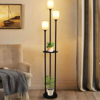 Rayofly Black Floor Lamp, 3-Light, Shelf, Vintage, Linen Lampshade, Foot Switch, Industrial, 168cm