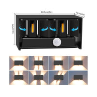 Kingwen 20W LED Wall Light IP65, Black, Rectangular, 4 Pieces, 3000K, Motion Sensor, Adjustable Beam Angle