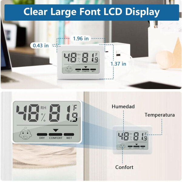 Mini Thermometer Hygrometer, 6 PCS, LCD Digital, Room Temperature & Humidity, White, Compact and Precise.