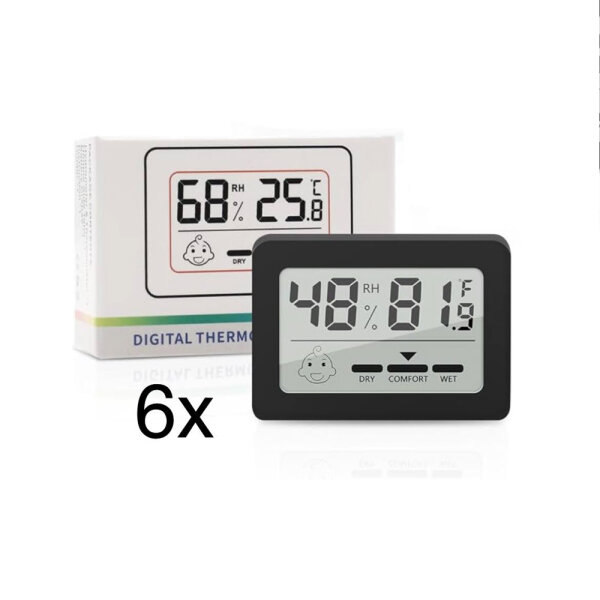 Mini Thermometer Hygrometer 6 Pieces Digital LCD Black Indoor Room Temperature Humidity