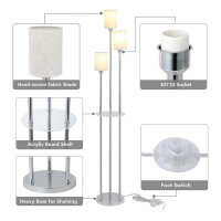 Rayofly Stehlampe, 3-flammig, Wohnzimmerlampe, Chrom, Leinen, Fußschalter, Vintage, Regal, Büro, Schlafzimmer