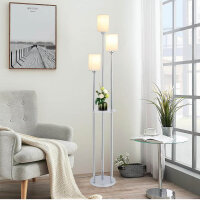 Rayofly Stehlampe, 3-flammig, Wohnzimmerlampe, Chrom, Leinen, Fußschalter, Vintage, Regal, Büro, Schlafzimmer