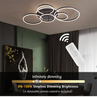 minifair Dimmable LED Ceiling Light 116cm 108W 6400lm Remote Control 6-Ring Chandelier for Living Room Bedroom Dining Room 3000-6000K Brown