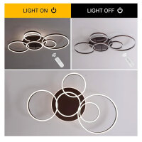 minifair Dimmable LED Ceiling Light 116cm 108W 6400lm Remote Control 6-Ring Chandelier for Living Room Bedroom Dining Room 3000-6000K Brown