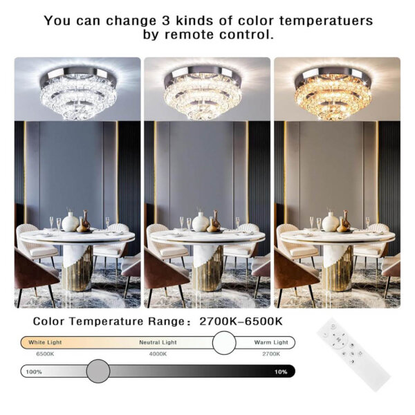 Cainjiazh 11.8" LED crystal ceiling light, dimmable, modern design, remote control, ideal for dining room and hallway.