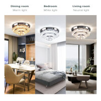 Cainjiazh 11.8" LED crystal ceiling light, dimmable, modern design, remote control, ideal for dining room and hallway.