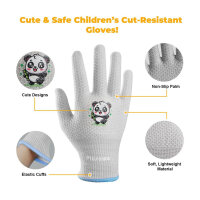Plusawa Kinderschnittfeste Handschuhe, D-Klasse, Schnittschutz, flexibel, atmungsaktiv, ideal für Basteln, Gartenarbeit, 2er-Pack, Grau, S (4-6 Jahre)