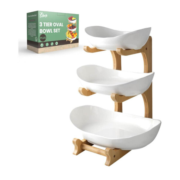 SEVEN SPARTA Fruit Stand 3 Tier Ceramic Bowl for Kitchen Fruit Storage 3 Tiers Plus Edition