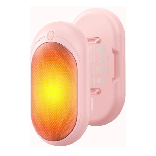 VEGER Hand Warmers 6000mAh, 2 Pack, Pocket Warmers, 3 Levels, Rechargeable, Ideal for Outdoor Activities, Pink.
