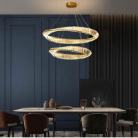Modern crystal LED chandelier, stainless steel gold, rounded feather lamp, D40+60 cm, ideal for kitchen, living room, bedroom.