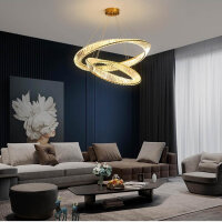 Modern crystal LED chandelier, stainless steel gold, rounded feather lamp, D40+60 cm, ideal for kitchen, living room, bedroom.