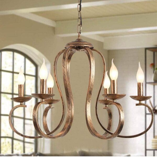 Ganeed Retro Kronleuchter 6 Lichter Eisen Pendelleuchte Antik gebürstetes Messing rustikal für Küche Bauernhaus