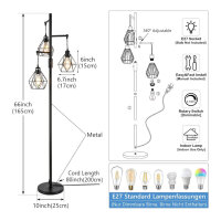 Rayofly Dimmable Diamond Floor Lamp, 162cm, Industrial Black, 3 Cage Lampshades, Dimmer, Metal Vintage for Living Room, Bedroom, Dining Room.