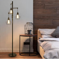 Rayofly Dimmable Diamond Floor Lamp, 162cm, Industrial Black, 3 Cage Lampshades, Dimmer, Metal Vintage for Living Room, Bedroom, Dining Room.