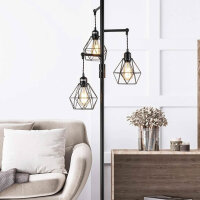 Rayofly Dimmable Diamond Floor Lamp, 162cm, Industrial Black, 3 Cage Lampshades, Dimmer, Metal Vintage for Living Room, Bedroom, Dining Room.