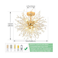 Rayofly Modern Crystal Ceiling Light, 8-Light, Dimmable, Gold, for Living Room, Bedroom, Dining Room, Kitchen, Hallway