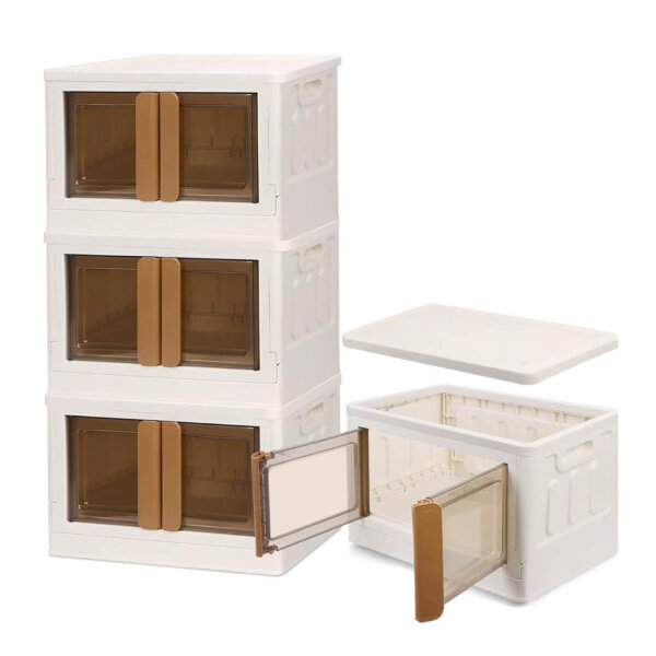 LAMPTOP storage basket set of 3, foldable, with lid & wheels, plastic, ideal for wardrobe and bedroom.