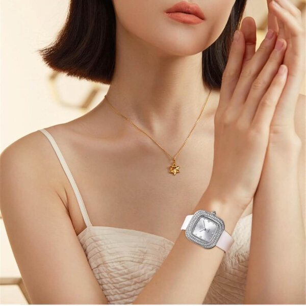 OLEVS womens watch, model no. not available, quartz, square dial, rose gold, waterproof, luminous, elegant.