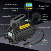 Mihoho Elektrische Luftpumpe, Tragbare Reifenpumpe, Digitalanzeige, Druckprüfung, für Autos, Fahrräder, Motorräder, schwarz