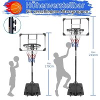 GYMFLEX basketball hoop, height adjustable 164-213cm, outdoor, stable backboard, large base, ideal for children and teenagers