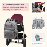 BabbleRoo Diaper Backpack, Multifunctional, Large Capacity, incl. Changing Mat & Pacifier Holder