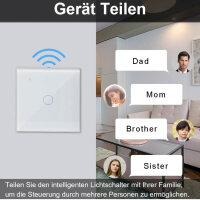 Ketotek Smart Wi-Fi Switch 1 Gang, kompatibel mit Alexa, Glas-Wandmontage, Smart Life/Tuya App Steuerung, Weiß