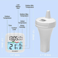 Raddy Pt-2, Wireless Thermometer, Pool, IPX7, leicht ablesbar, Wecker, hochgenauer Sensor für Pool, Whirlpool, Badewanne