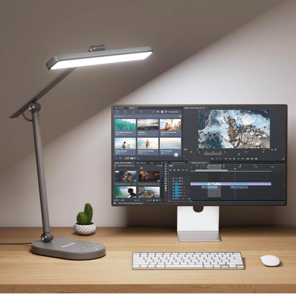 Honeywell H4 Sunturalux LED-Schreibtischlampe, dimmbar, 14W, 3 Farbmodi, 5 Helligkeitsstufen, Touch-Steuerung, Grau