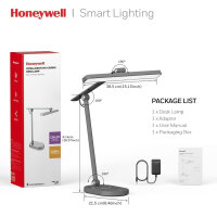 Honeywell H4 Sunturalux LED-Schreibtischlampe, dimmbar, 14W, 3 Farbmodi, 5 Helligkeitsstufen, Touch-Steuerung, Grau