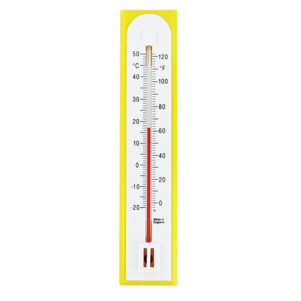 Precise room thermometer, wall-mounted, for home office, garden, greenhouse, simple, yellow