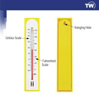 Precise room thermometer, wall-mounted, for home office, garden, greenhouse, simple, yellow
