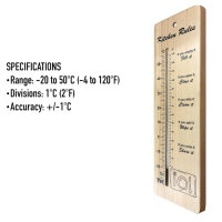 Wooden kitchen thermometer 380 mm, wall thermometer, precise indoor measurement, kitchen rules