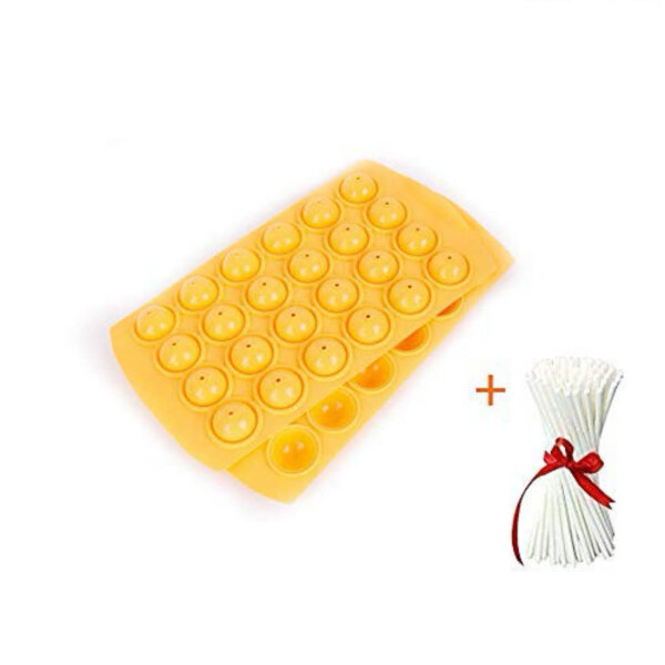 Liflicon silicone mold, 24 cake pops, heat-resistant up to 250 °C, yellow, DIY lollipops, including 50 sticks
