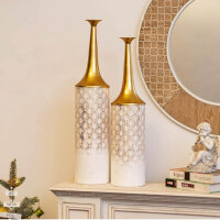 SZIQIQI Hochvase 66/60 cm Vintage Metall für Pampa Fake Blumen, schmaler Hals, ideal für Wohnzimmer und Flur