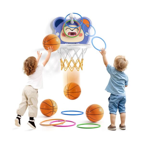 TEMI Indoor Mini Basketballkorb, 2-in-1, mit Bällen & Ringen, Anzeigetafel, für Kinder 3-8 Jahre, ideales Spielzeug Geschenk.