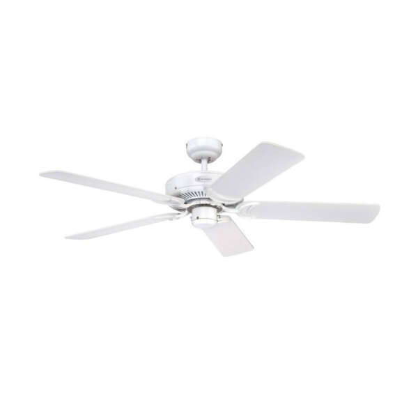Westinghouse Lighting Deckenventilator 7826940, weiß, Wendeflügel weiß/Rattan, energieeffizient, leise.