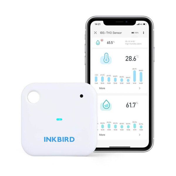 Inkbird Thermometer Wi-Fi Hygrometer, Temperature and Humidity Sensor, App Data Storage, for Bedroom, Refrigerator, Greenhouse, Garage