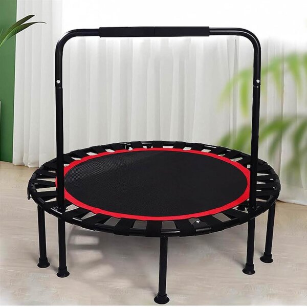 SESAMIS Foldable Fitness Trampoline, Load Capacity 200 kg, Non-Slip, Low Noise, Adjustable Handrail Height, Ideal for Indoor/Outdoor