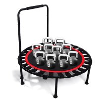 SESAMIS Foldable Fitness Trampoline, Load Capacity 200 kg, Non-Slip, Low Noise, Adjustable Handrail Height, Ideal for Indoor/Outdoor