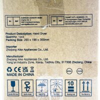 AIKE AK2630S Händetrockner, elektrisch, 10 Sek. Trocknen, energiesparend, für Küche/Badezimmer, 220V, 1400W, weiß.