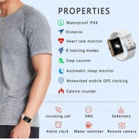 MicLee Smartwatch, model no. not available, fitness tracker, IP68 waterproof, pedometer, 4 watch faces, compatible with Android/iOS