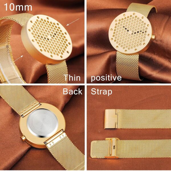 MicLee Mens Watch, Hollow Honeycomb Dial, Quartz, 30M Water Resistant, Stainless Steel Milanese Mesh, Unique Adjustable