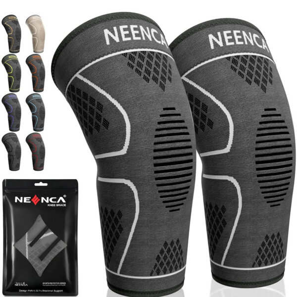 NEENCA Sports Knee Brace 2-Pack S Gray Breathable Compression Patella Knee Support for Meniscus Tear Osteoarthritis Rehabilitation Running Football
