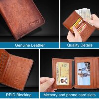 Conisy Herren Portfolio, klassische Lederbrieftasche, RFID-Blockierung, kleine Herrenbrieftasche, braun