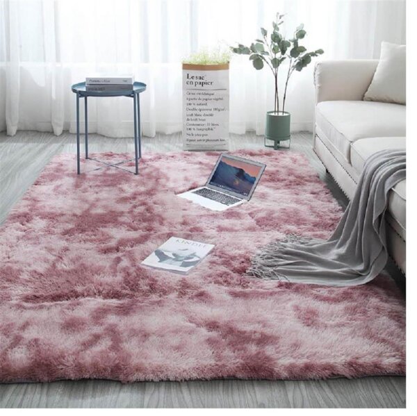 Aujelly Soft Area Rug 90x150cm Shaggy Teppich Flauschig Bunte Batik Rosa