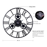 LaFocuse große Industriewanduhr, 61 cm, Steampunk, Vintage, ruhiges Metallskelett, römische Zahlen, ideal für Wohnzimmer oder Bar